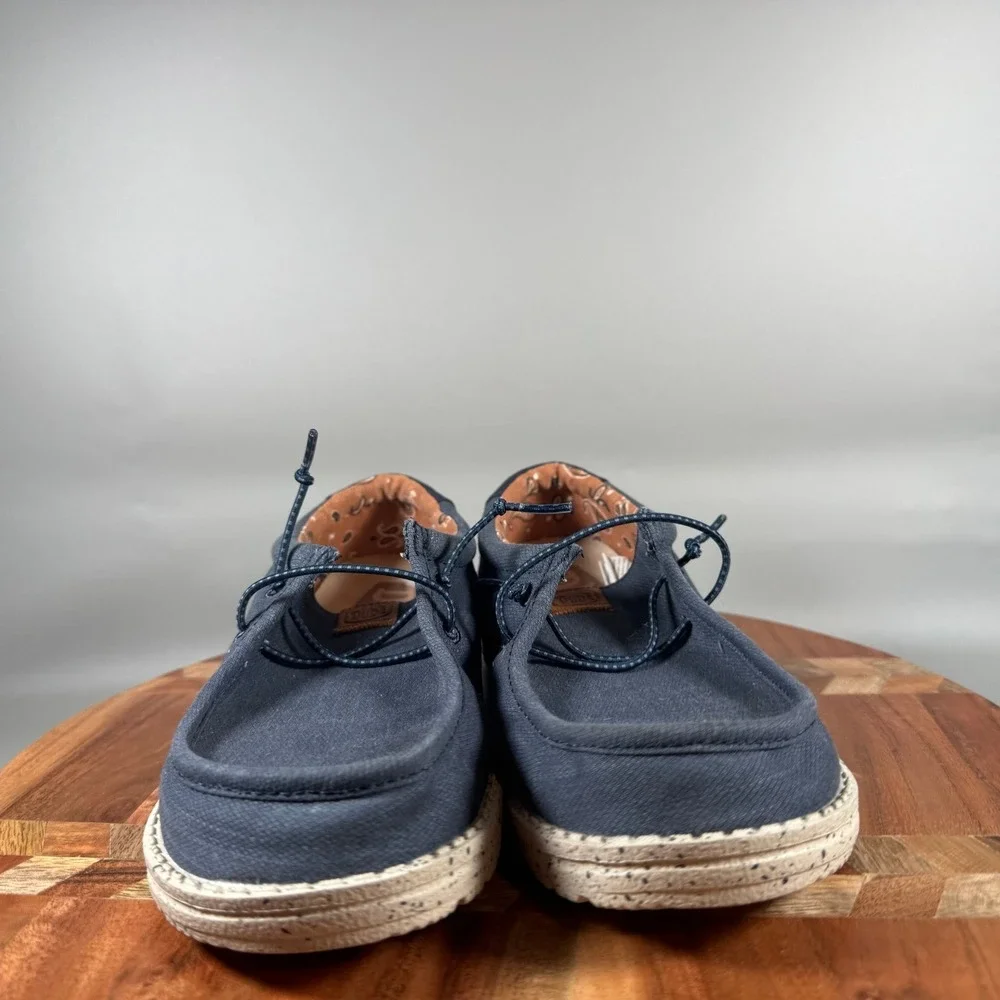 Hey Dude Wally Youth Washed Canvas Navy Blue Slip On Loafers 40567-410 Size 4Y
